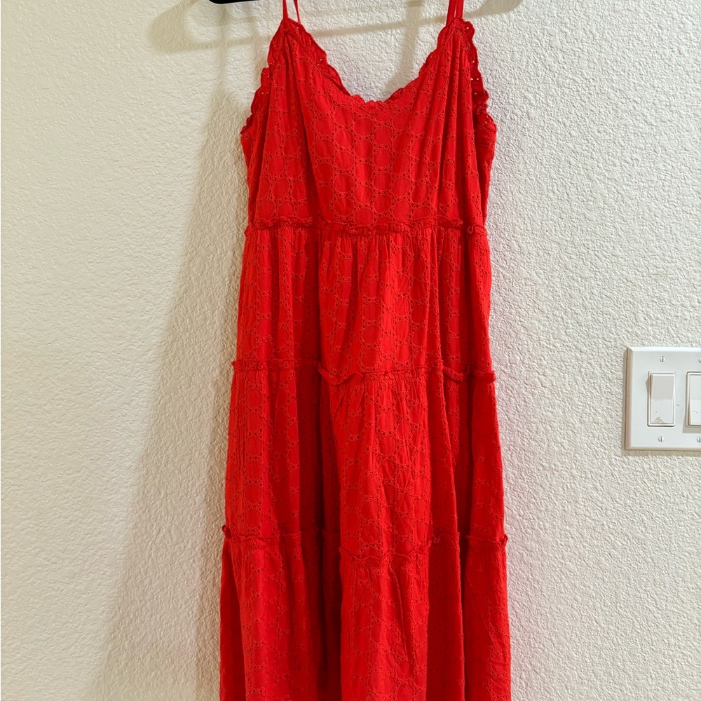 Red Eyelet Summer Sundress • Tiered • Size M • 4th of July Outfit •
